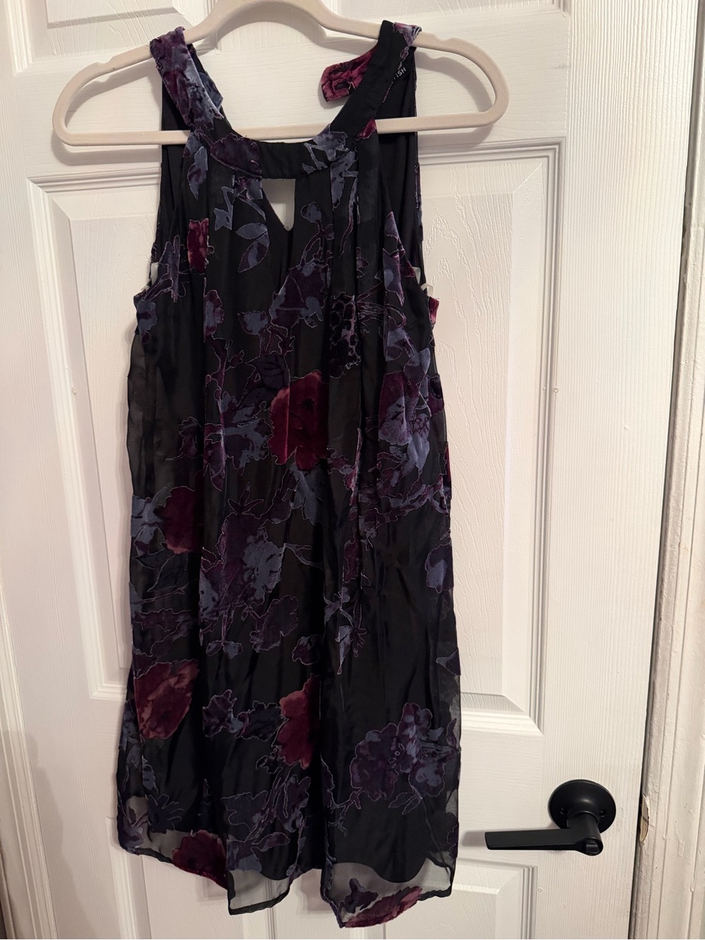 Sleeveless Black Floral Velvet-Accent Dress